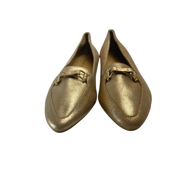 TALBOTS Francesca Driving Flats Leather Suede Metallic Gold Size 7M - Picture 3 of 7